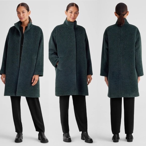 Eileen Fisher Jackets & Blazers - Eileen Fisher Sheared Suri Alpaca Stand Collar Coat